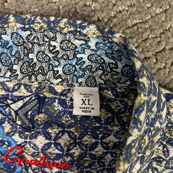 Robert Graham Shirt Men's XL Classic Fit Blue Brown White Button Down Geometric - Picture 4 of 14
